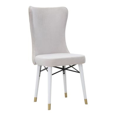 Estila Art deco béžová čalúnená jedálenská stolička Amara s vysokým operadlom s kovovými nozičkami so zlatým detailom 99 cm