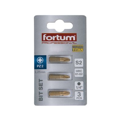 Hrot krížový pozidriv, sada 3ks, PZ 2x25mm, titán. úprava, S2
