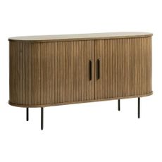 Hnedá nízka komoda v dekore duba s posuvnými dverami 140x76 cm Nola – Unique Furniture
