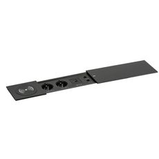 Zásuvkový box TYP V - posuvný kryt, 2x zásuvka, nabíjací USB A+C porty, 2x RJ45 port, 1x bezdrôtová nabíjačka, čierna