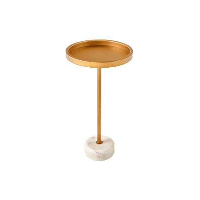 Estila Art deco okrúhly príručný stolík Stone so zlatou kovovou doskou s vyvýšeným okrajom a bielou mramorovou podstavou 56 cm