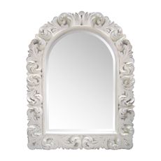 Estila Provensálske vintage biele nástenné zrkadlo Marzia s vyrezávaným oblúkovým rámom 120 cm