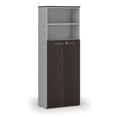 Kombinovaná kancelárska skriňa PRIMO GRAY, dvere na 4 poschodia, 800 x 420 x 2128 mm, sivá/wenge