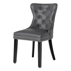 Estila Chesterfield jedálenská stolička Torino s koženým čalúnením v sivej farbe so striebornými nitmi a čiernymi nožičkami 93 cm