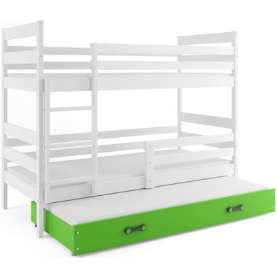 Poschodová posteľ s prístelkou ERIK 3 - 200x90cm Biely - Zelený