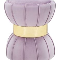 Estila Dizajnová glamour okrúhla taburetka Glamia Tapisé s ružovým zamatovým poťahom a zlatým kovovým detailom 40 cm