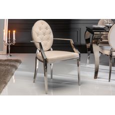 Estila Moderná zámocká jedálenská stolička Modern Barock so zamatovým béžovým čalúnením s chrómovým rámom 92 cm