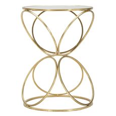 Estila Art deco kovový zlatý geometrický príručný stolík Kelly s vrchnou doskou so zrkadlom v okrúhlom tvare 53 cm