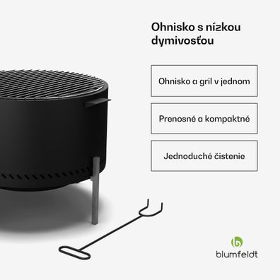 Blumfeldt Ignite Pure ohnisko, nízka dymivosť, grilovací rošt, nehrdzavejúca oceľ, prenosné, kryt proti dažďu, držadlá na prenášanie