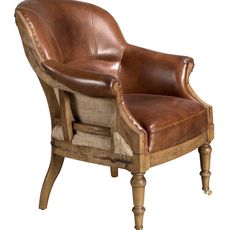 Estila Luxusné vintage kreslo Arachio s koňakovo hnedým poťahom z pravej kože s vyrezávaným masívnym rámom 93 cm