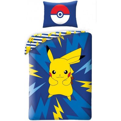 Bavlnené posteľné obliečky Pokémon Pikachu - motív Bleskový šok - 100% bavlna - 70 x 90 cm + 140 x 200 cm