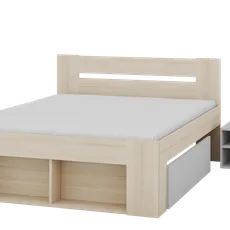 Szynaka Dvoulůžková postel Ryga 09 160x200 s nočními stolky a zásuvkami dub Riva/šedá