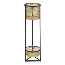 Estila Glamour okrúhly kvetináč Zafira s čiernym kovovým rámom a dvoma perforovanými zlatými košíkmi 80 cm