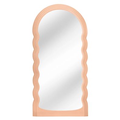 Estila Dizajnové art deco klenuté nástenné zrkadlo Swan s oblúkovým vlnitým rámom v jemnej marhuľovo oranžovej farbe 160 cm