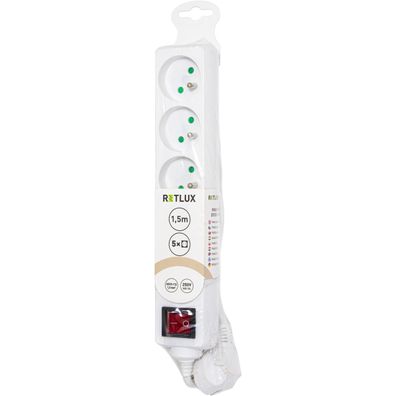 Retlux RPC 28 Predlžovací kábel s vypínačom, 5 zásuviek, 1,5 m