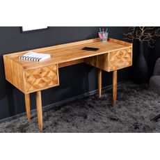 Estila Masívny retro písací stôl Camille s dvomi zásuvkami s ozdobnou intarziou z akáciového dreva medová hnedá 132 cm