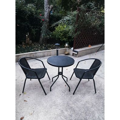 Sada záhradného nábytku stôl + 2 stoličky, čierna