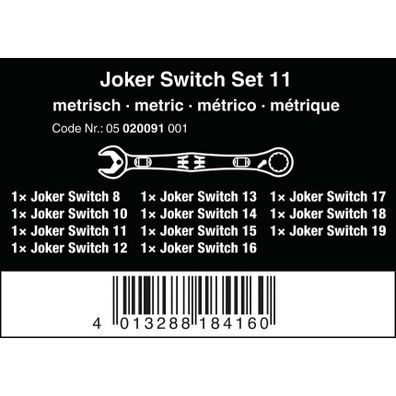 Wera 020091 račňové kľúče 8 ÷ 19 mm 6001 Joker Switch 11 Set 1, prepínanie (sada 11 dielov)