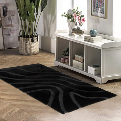 Koberec, čierna/3D vzor, 80x150, PUFIN TYP 2