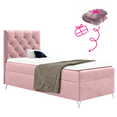 Boxspringová posteľ, 90x200, ružová látka Velvet, ľavá, GULIETTE + darček