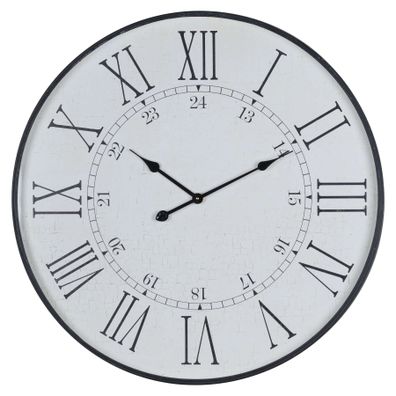 Estila Vintage okrúhle nástenné hodiny Union Station s čiernym rámom a rímskymi číslami s jemnou patinou 80 cm