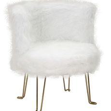 Estila Art deco okrúhle biele kreslo Menia s bielou kožušinou so zlatými kovovými nožičkami 77 cm