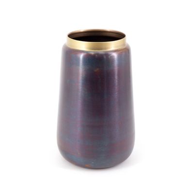 Estila Dizajnová art deco hliníková váza v tmavej antracitovej farbe s fialovým leskom 28 cm
