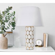 Keramická stolová lampa s textilným tienidlom v bielo-zlatej farbe (výška 56 cm) Glam Carv – Mauro Ferretti