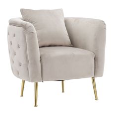 Estila Art deco štvorcové oblé čalúnené kreslo Zeran s prešívaním v sivej farbe so zlatými kovovými úzkymi nožičkami 76 cm