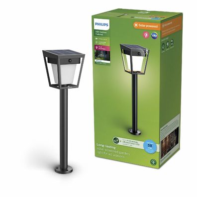Philips Nissa UltraEfficient solárny LED stĺpik, senzor, čierna, 1,8 W, 250/25 lm, 3000 K