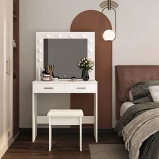 ModernHome Veľký kozmetický toaletný stolík - zrkadlové osvetlenie