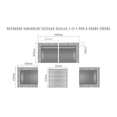 Deokork Ratanová variabilná zostava SEVILLA 1+2+1 pre 4 osoby (sivá)