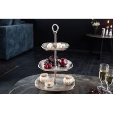 Estila Dizajnový art-deco trojposchodový etažér zákusky Evana z kovu striebornej farby 44cm