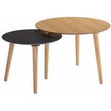 Estila Moderný set okrúhlych príručných stolík Nordica Clara zo svetlo hnedého dreva s masívnymi dubovými nožičkami 64cm