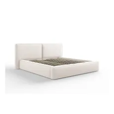 Béžová čalúnená dvojlôžková posteľ s úložným priestorom a roštom 200x200 cm Arendal – Cosmopolitan Design