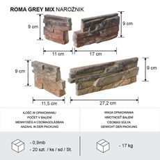 Betónový obkladový kameň Roma Gray Mix rohový
