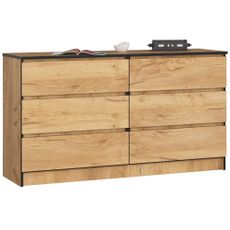 Ak furniture Komoda Kuba 140 cm 6 šuplíkov dub craft zlatý