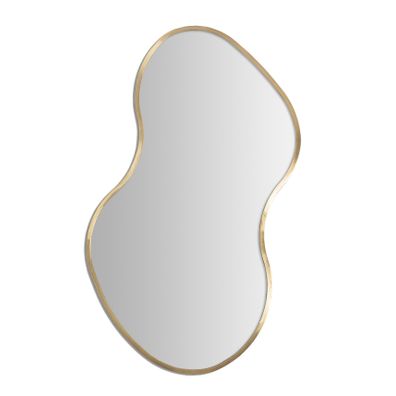 Estila Luxusné glamour nástenné zrkadlo Acero asymetrického zaobleného tvaru s tenkým zlatým kovovým rámom 109 cm