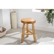 Estila Dizajnová teaková okrúhla taburetka Sheril v svetlej hnedej farbe s 45 cm
