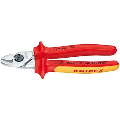 Káblové nožnice 165 mm VDE. KNIPEX 95 16 165 - chrómované, viaczložkové objímky