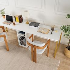 Feriluna moderný pracovný dvojstôl 240 x 60 cm, bielo zlatý