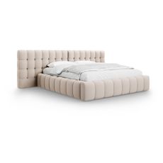 Béžová čalúnená dvojlôžková posteľ s úložným priestorom a roštom 180x200 cm Mamaia – Micadoni Home