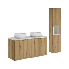 Comad Koupelnová sestava Nova Oak s deskou, umyvadly a skříňkami 120 cm dub evoke/bílá