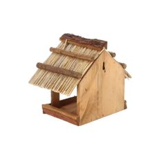 Drevené kŕmidlo so slamenou strechou Esschert Design, výška 22,8 cm