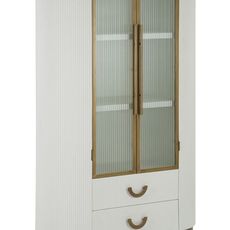 Estila Art deco dvojdverová vitrína Glamia Blanc s priehľadnou výplňou so zlatými detailmi v bielej farbe 160 cm