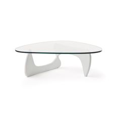 Estila Moderný sklenený konferenčný stolík Dezina oblých tvarov s bielou podstavou 125cm