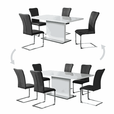 Rozkladací jedálenský stôl, biela vysoký lesk HG, 160-200x90 cm, KORINTOS