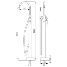 BATH DELUXE 28-114-01-02-00 - Voľne stojacia vaňová sada s batériou 116 cm čierna