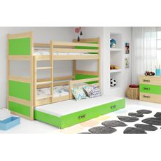Poschodová posteľ s prístelkou RICO 3 - 200x90cm - Borovica - Zelený