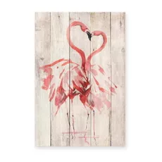 Nástenná dekorácia z borovicového dreva Madre Selva Love Flamingo, 60 × 40 cm